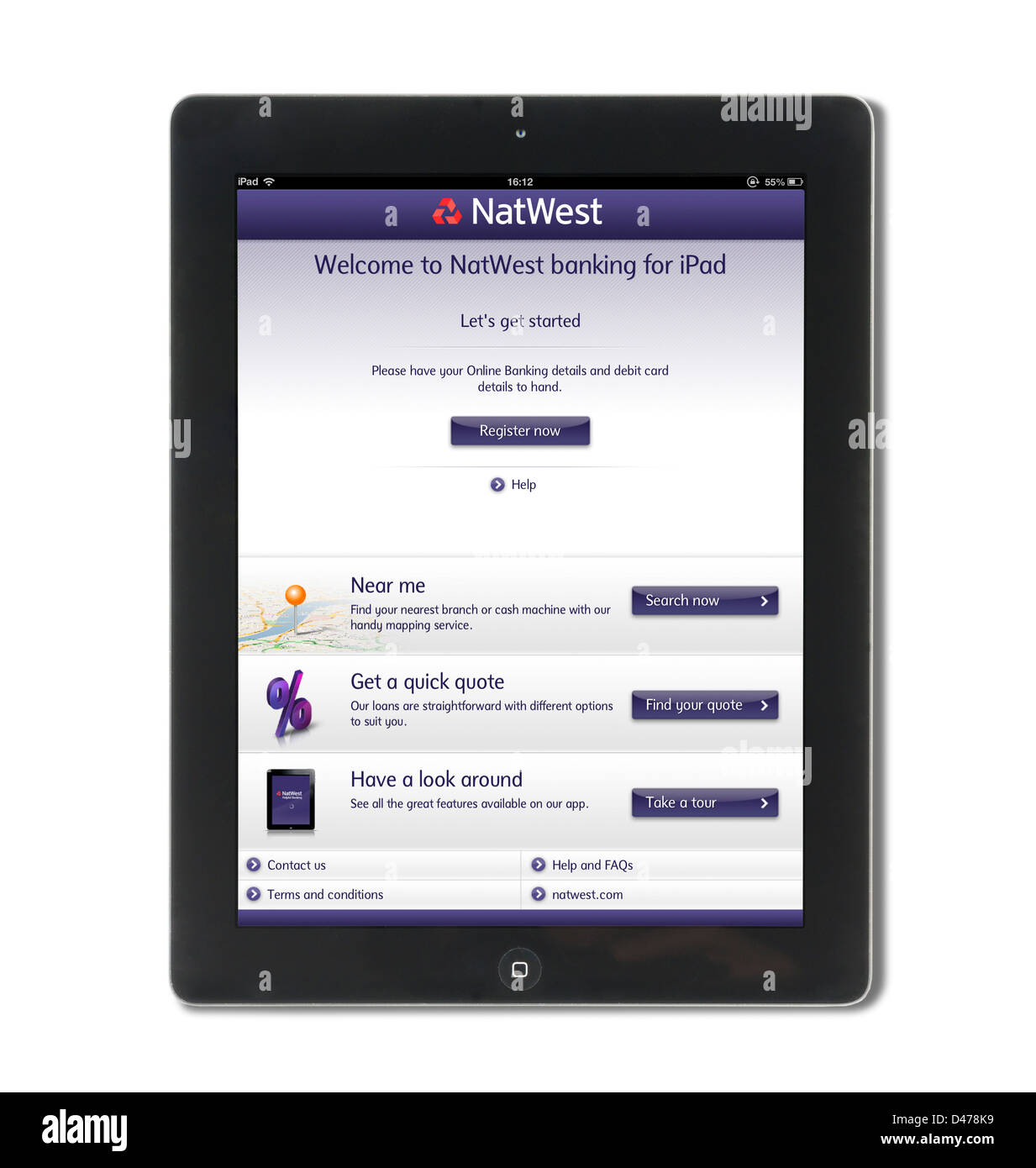 L'inscription aux services bancaires en ligne banque NatWest sur un iPad 4, UK Banque D'Images
