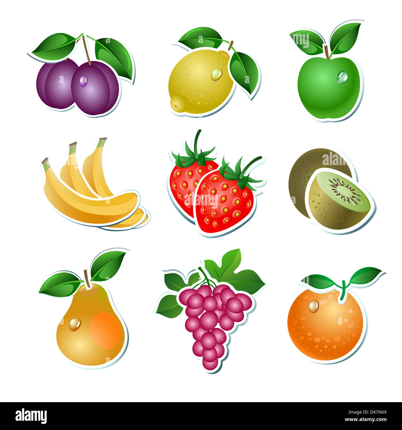 Jeu de fruit sur le fond blanc, illustration Banque D'Images
