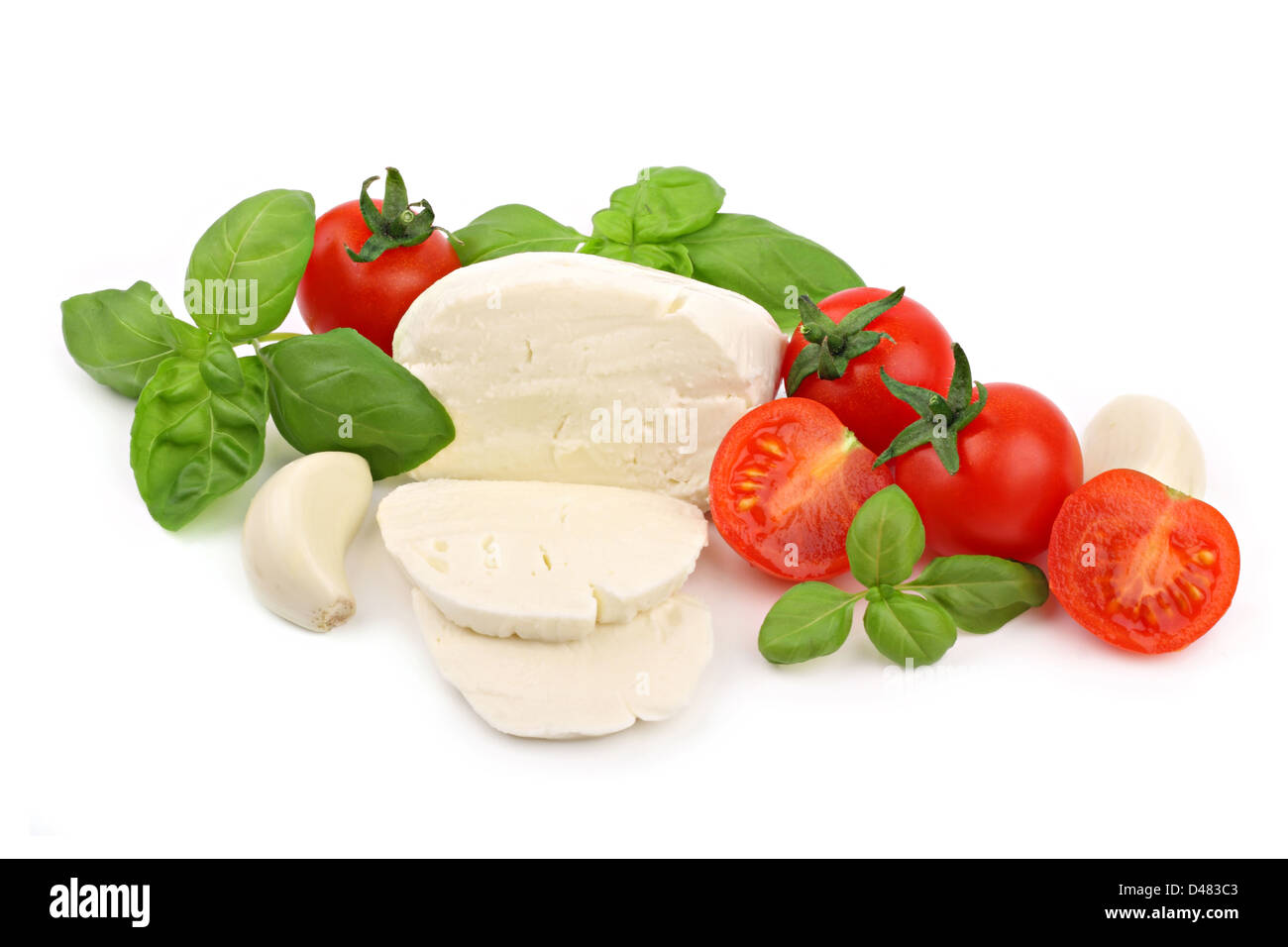 Ingrédients alimentaires italiennes sur fond blanc Banque D'Images