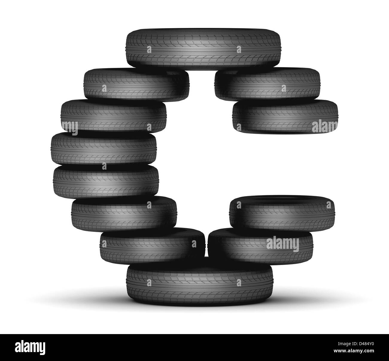Lettre C à partir de pneus empilés Banque D'Images
