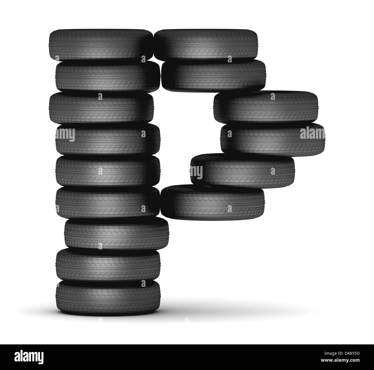 Lettre P à partir de pneus empilés Banque D'Images