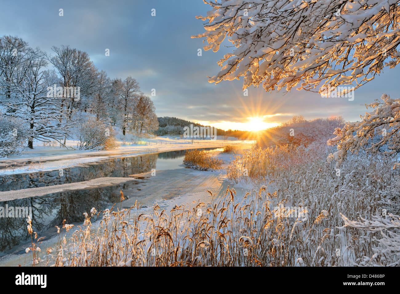 Paysage d'hiver sur la rivière Storan, océan, la Suède, Europe Banque D'Images