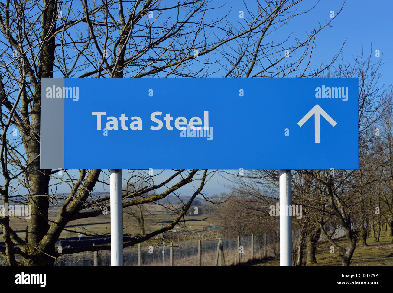 TATA Steel sign. Shapfell travaille calcaire, Shap, Cumbria, Angleterre, Royaume-Uni, Europe Banque D'Images