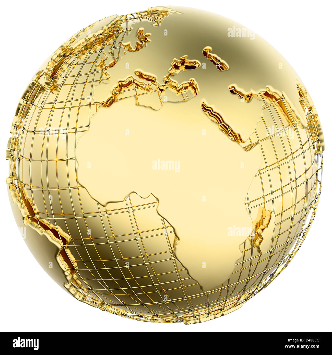 La masse en or massif (Afrique/Europe) isolé (3d mesh dérivée de la carte de la NASA - http://visibleearth.nasa.gov/) Banque D'Images