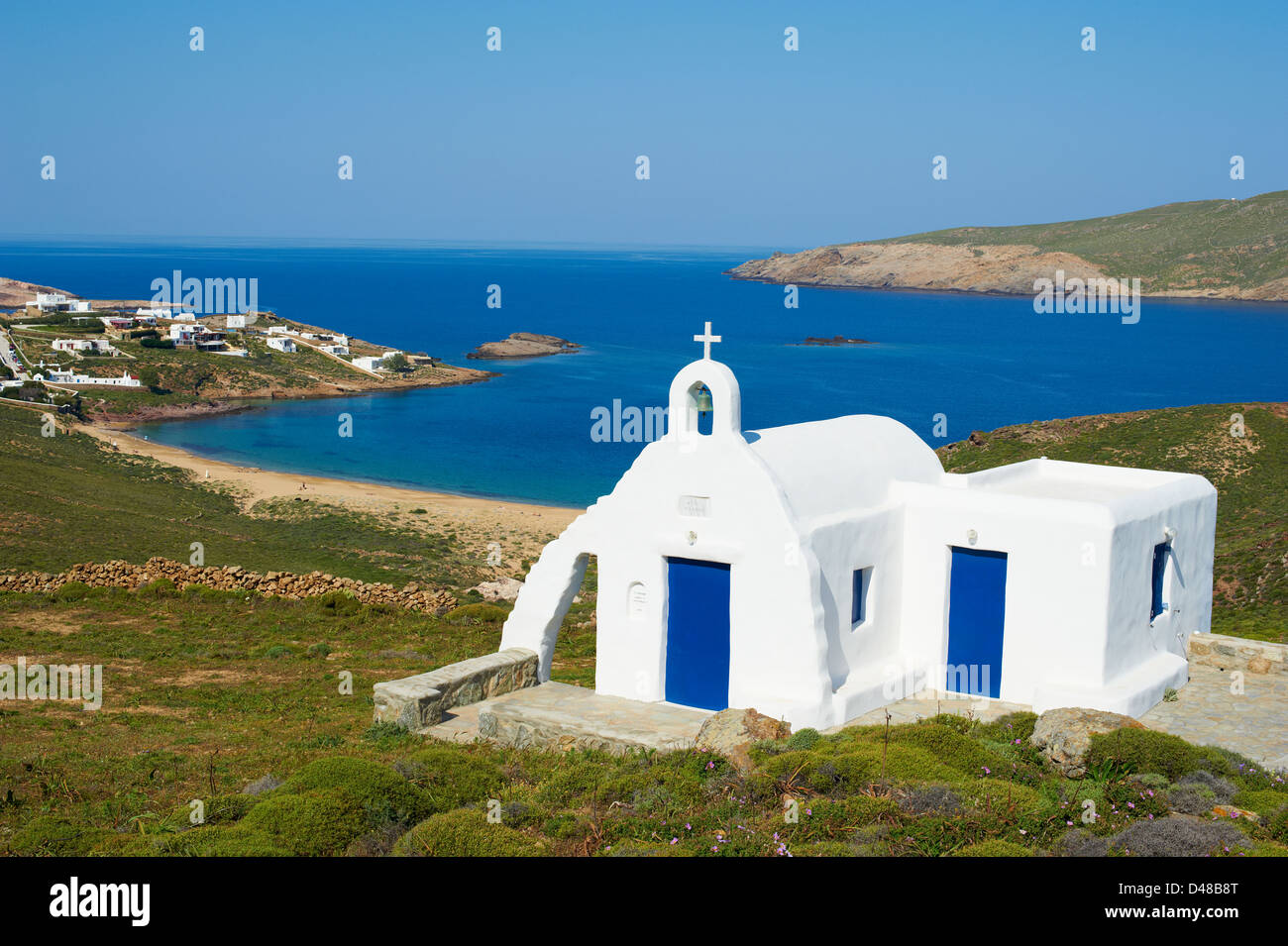 Grèce, les Cyclades, l'île de Mykonos, l'église de Agios Sostis Banque D'Images