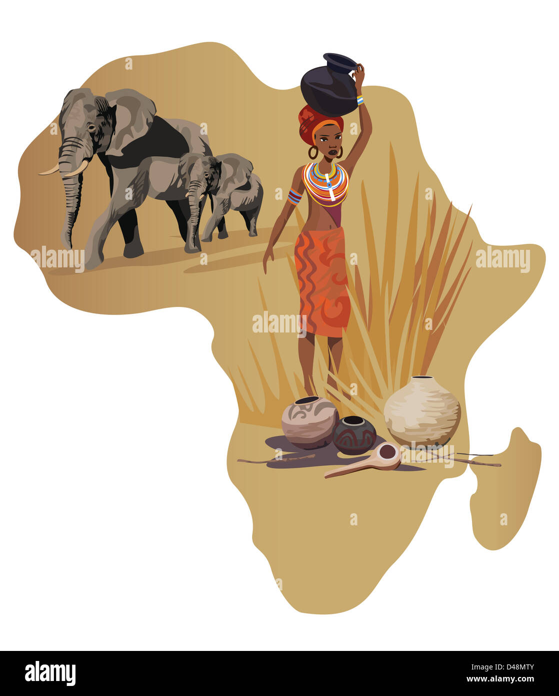 Illustration avec l'Afrique Carte d'Afrique et de symboles Banque D'Images