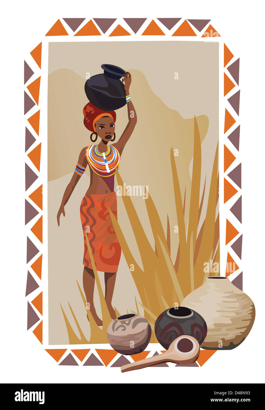 Illustration avec une femme africaine portant un pot Banque D'Images