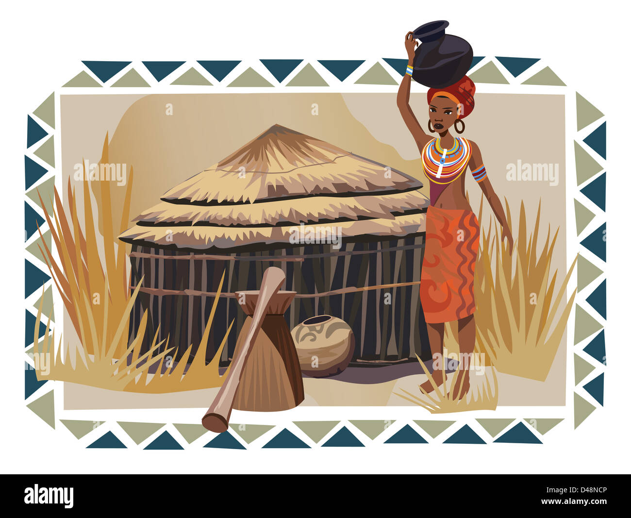 Illustration avec une femme africaine portant un pot Banque D'Images