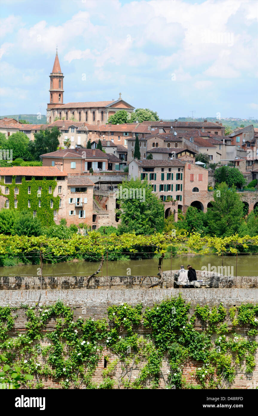 Vue des jardins du Palais de la Berbie (Berbères) à la recherche sur la rivière Tarn. Albi, Tarn, France Banque D'Images