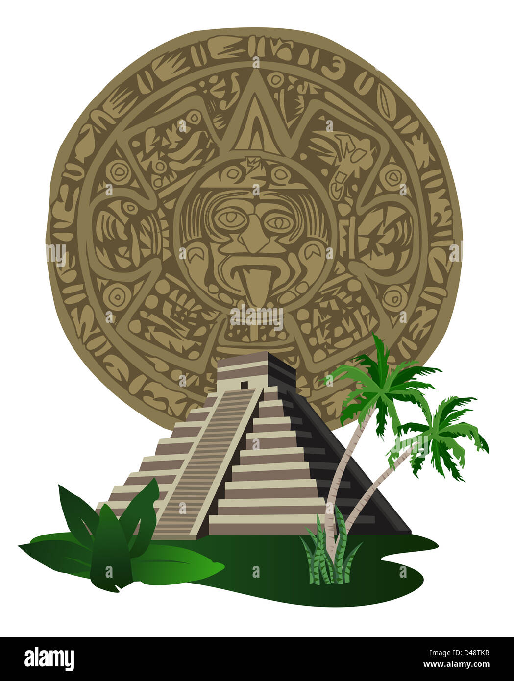 Illustration avec pyramide maya antique et calendrier Banque D'Images