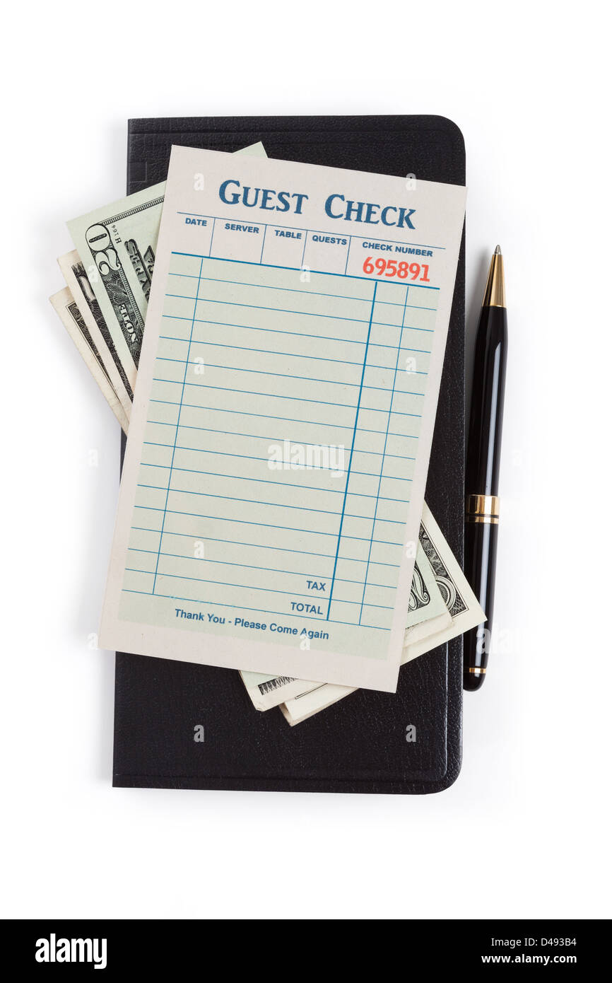 Vérification d'un client vierge et dollar, concept de restaurant frais. Banque D'Images