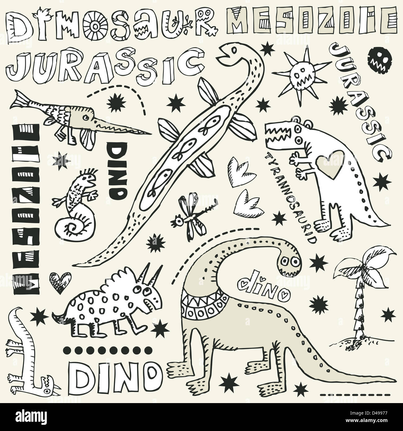 Dinosaures doodle Banque D'Images