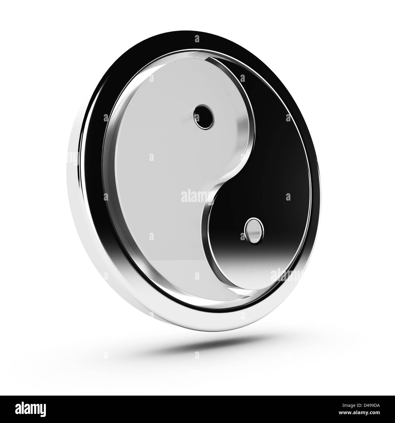 Yin Yang symbole 3d moderne avec une partie faite en verre et l'autre en métal Banque D'Images