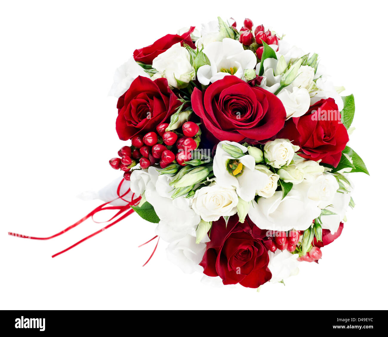 Mariage Bouquet De Fleurs De Roses Blanches Et Rouges Isolé