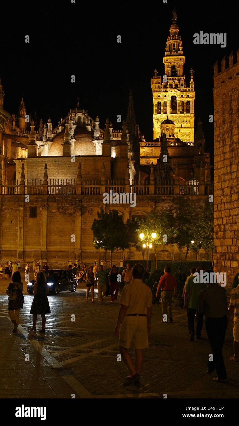 Séville, Espagne, la Cathédrale de Séville de nuit Banque D'Images