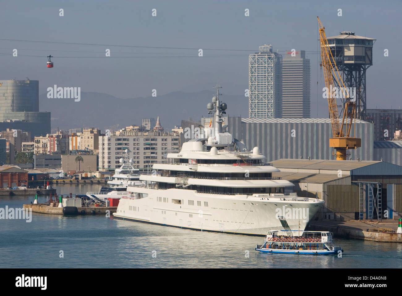 Barcelone, Espagne, mega yacht Eclipse dans le Port Banque D'Images