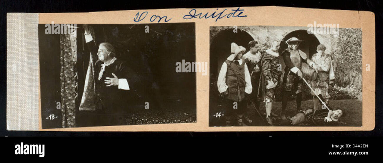 Don Quijote (1915) est une adaptation muette du roman classique de Miguel de Cervantes. Produit par la Fine Arts film Company, il porte l'histoire emblématique du chevalier délirant à l'écran, marquant une contribution significative aux premières adaptations cinématographiques d'œuvres littéraires. Banque D'Images