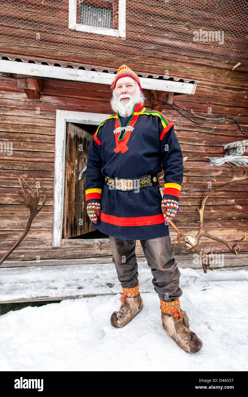 L'homme peuple sami en Laponie suédoise Suède Scandinavie Banque D'Images