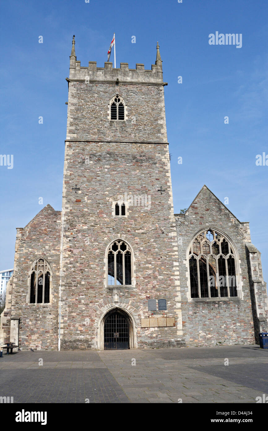 Les vestiges de l'église St Peters dans le centre-ville de Bristol. Angleterre Royaume-Uni. Bombardé lors de la deuxième guerre mondiale Banque D'Images