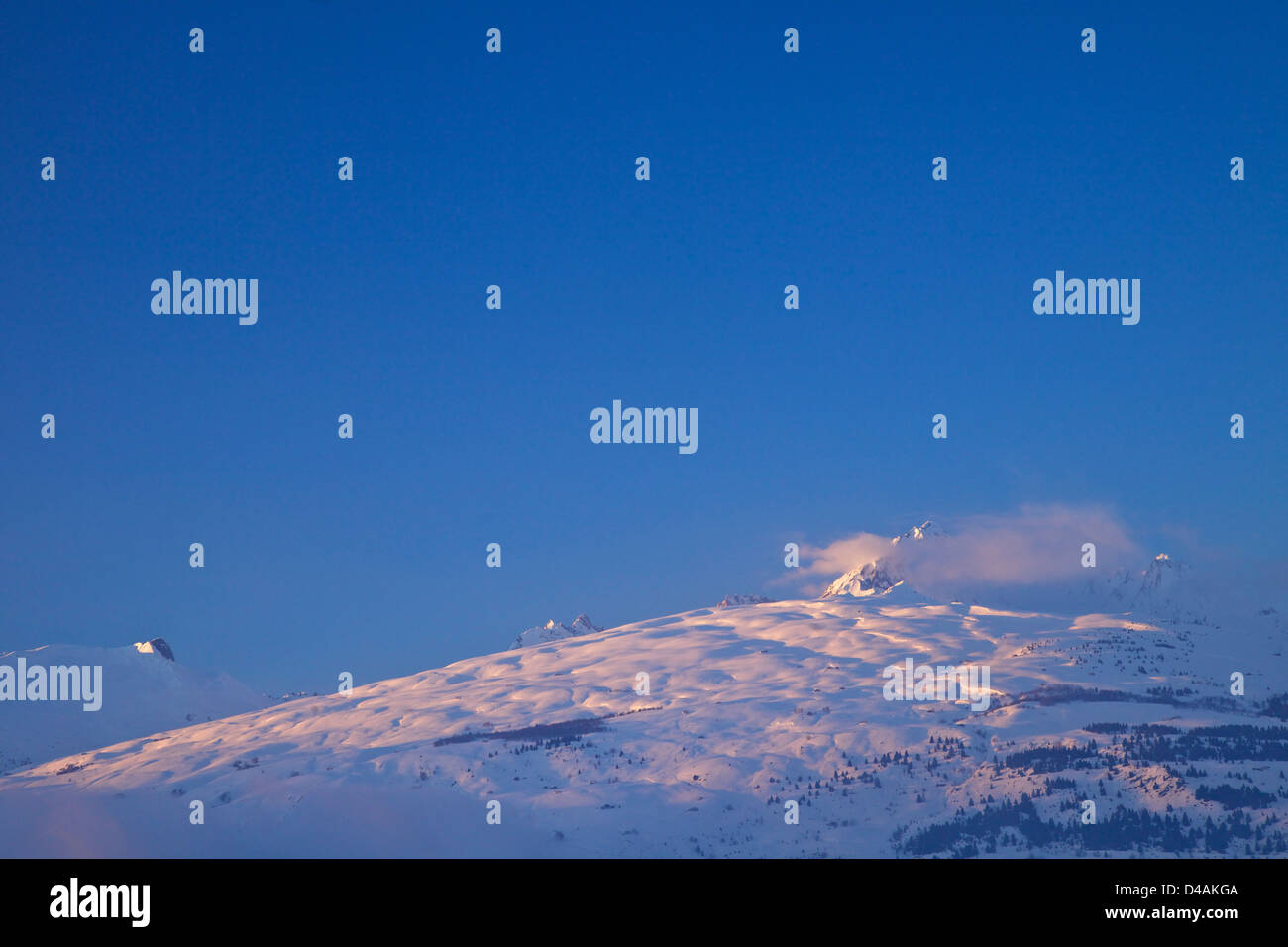 Mont Blanc en hiver soleil de Les Coches, La Plagne, France, Europe Banque D'Images