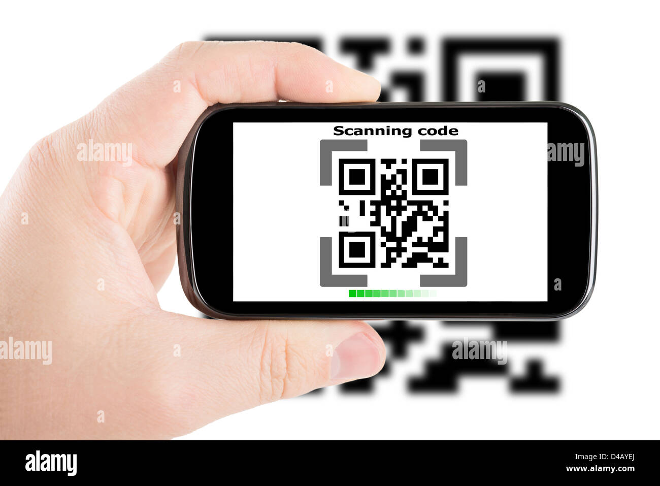 Smartphone dans la main, code isolated on white Banque D'Images