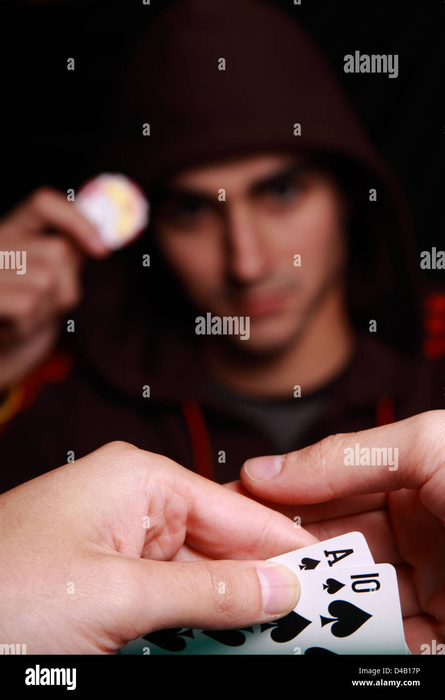 Une photo d'un joueur de poker très chanceux Banque D'Images