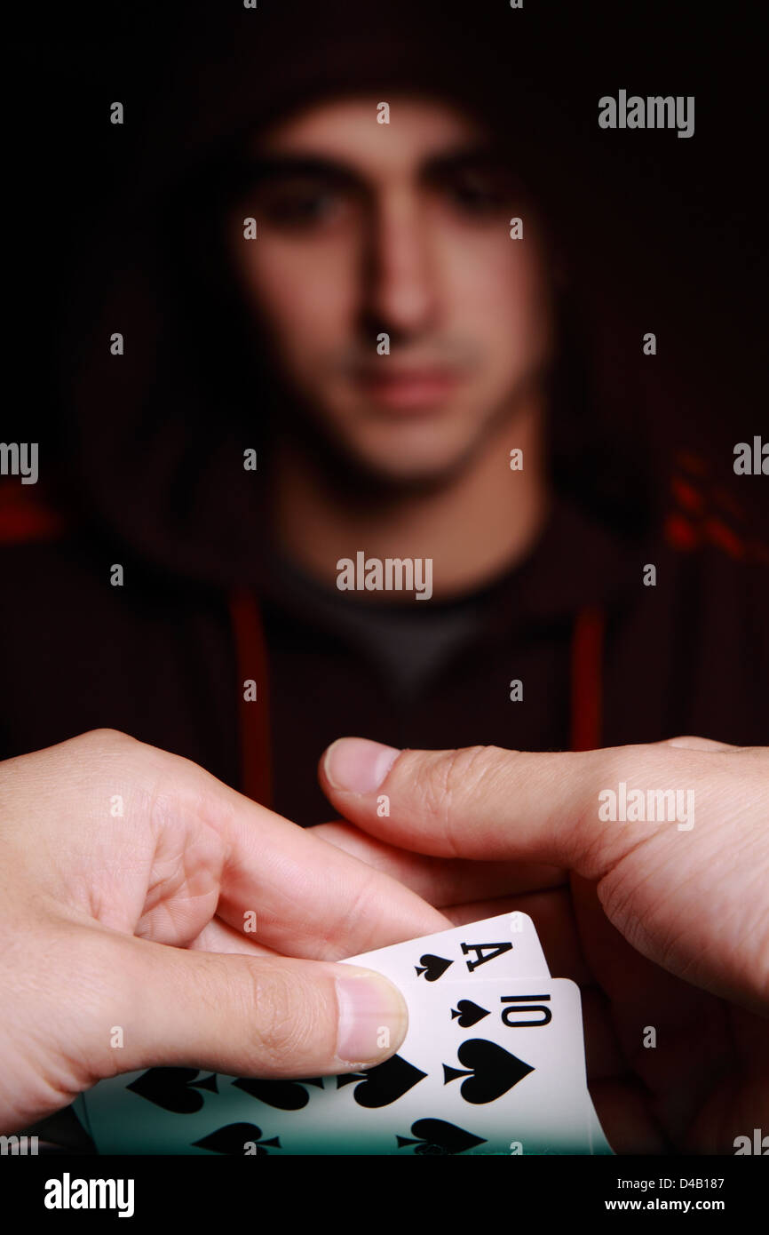 Une photo d'un joueur de poker très chanceux Banque D'Images