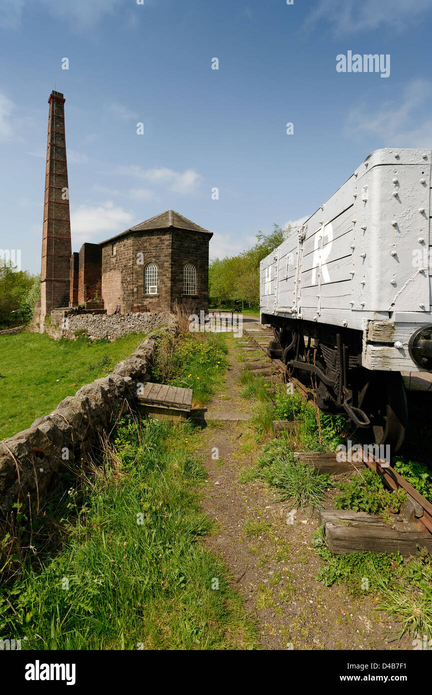 Haut de Middleton engine house et wagon, Derbyshire Banque D'Images