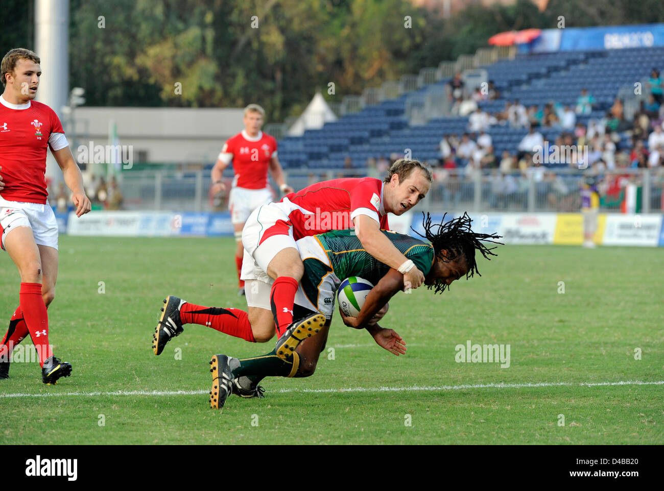 L'Afrique du Sud de rugby à 7 contre le Pays de Galle Banque D'Images