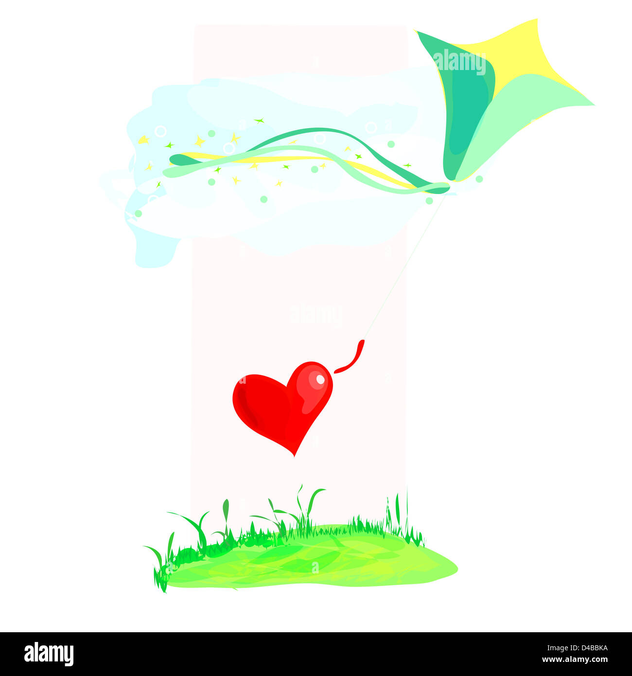 Cerfs-volants colorés avec un coeur dans le ciel Banque D'Images Cerfs-volants colorés avec un coeur dans le ciel Banque D'Images