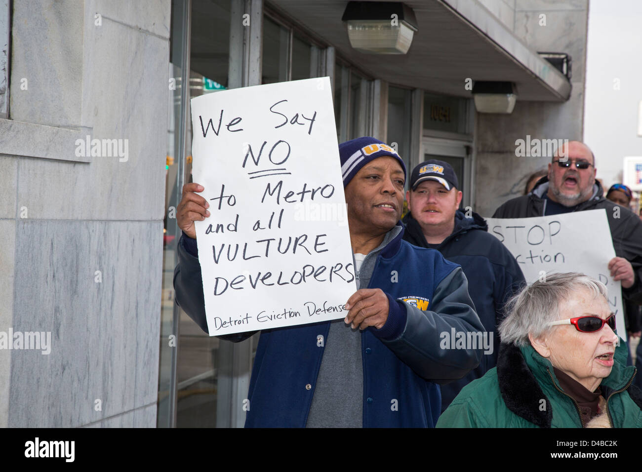 Les habitants de Detroit de l'expulsion de protestation de sa femme de 36 ans maison Banque D'Images