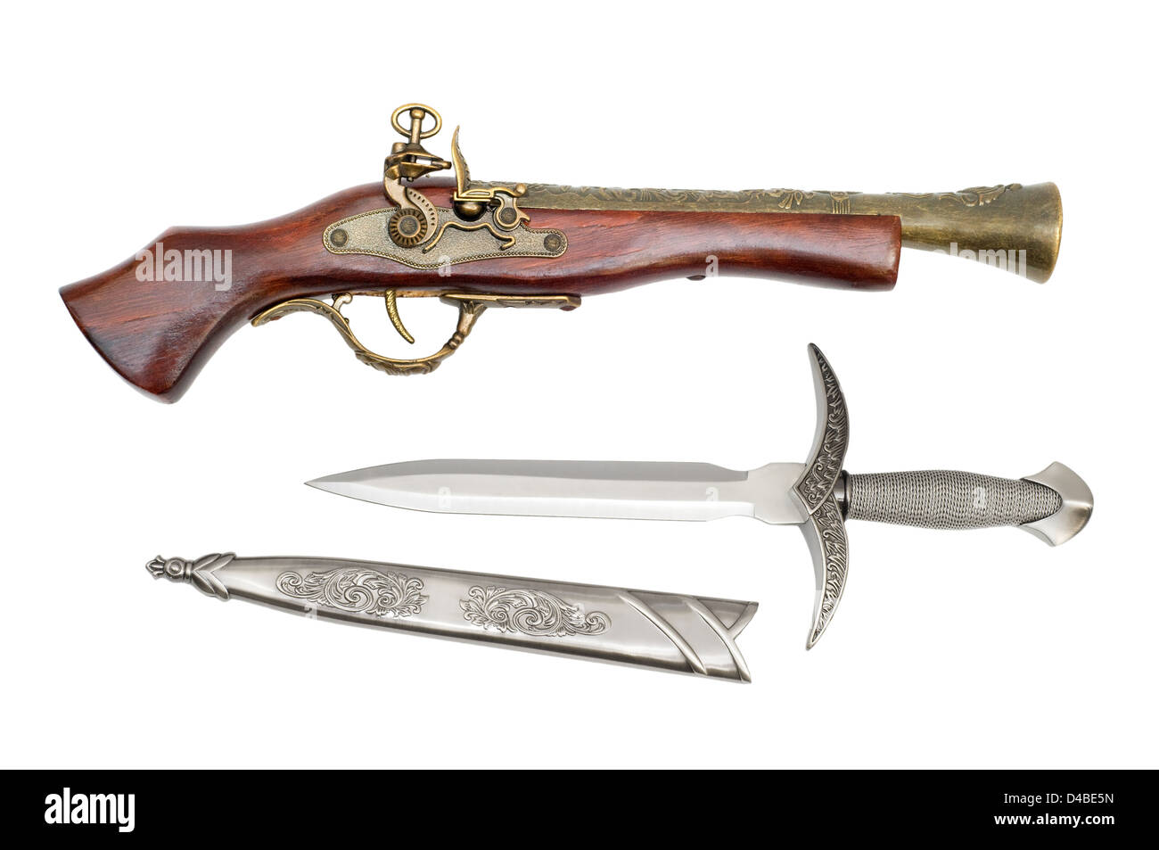 L'ancienne dague et pistolet sont photographiés un close-up Banque D'Images