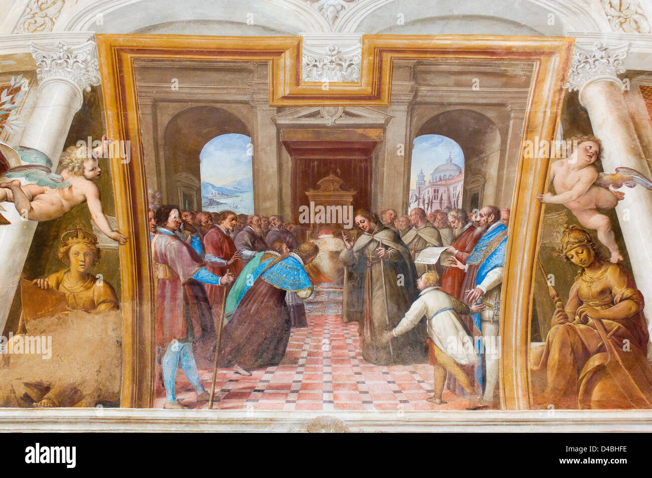 Italie Piémont Rivoli Chambre Château d'Amadeus VIII des scènes de sa vie abdication de Amadeus VIII 1440 pour son fils Louis Banque D'Images