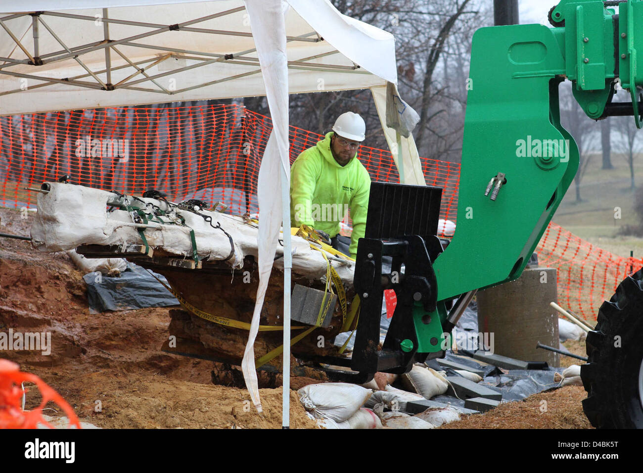 Des empreintes de dinosaures crétacés ont été découvertes sur le campus Goddard à Greenbelt, Maryland. Ces empreintes fossilisées donnent un aperçu de la vie préhistorique et de son lien avec la région. Banque D'Images