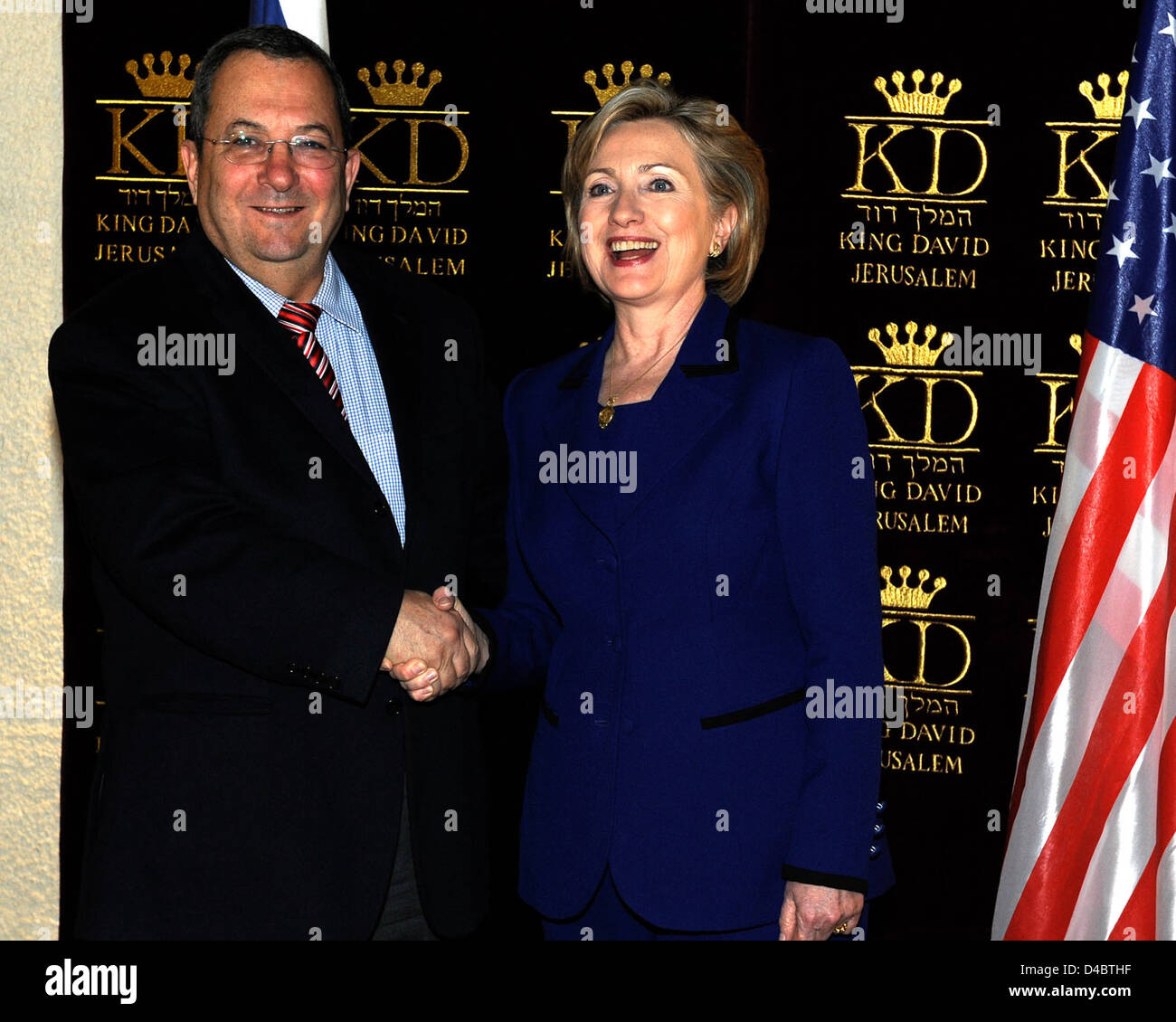 La secrétaire d'Etat avec le ministre de la Défense israélien Ehud Barak Banque D'Images