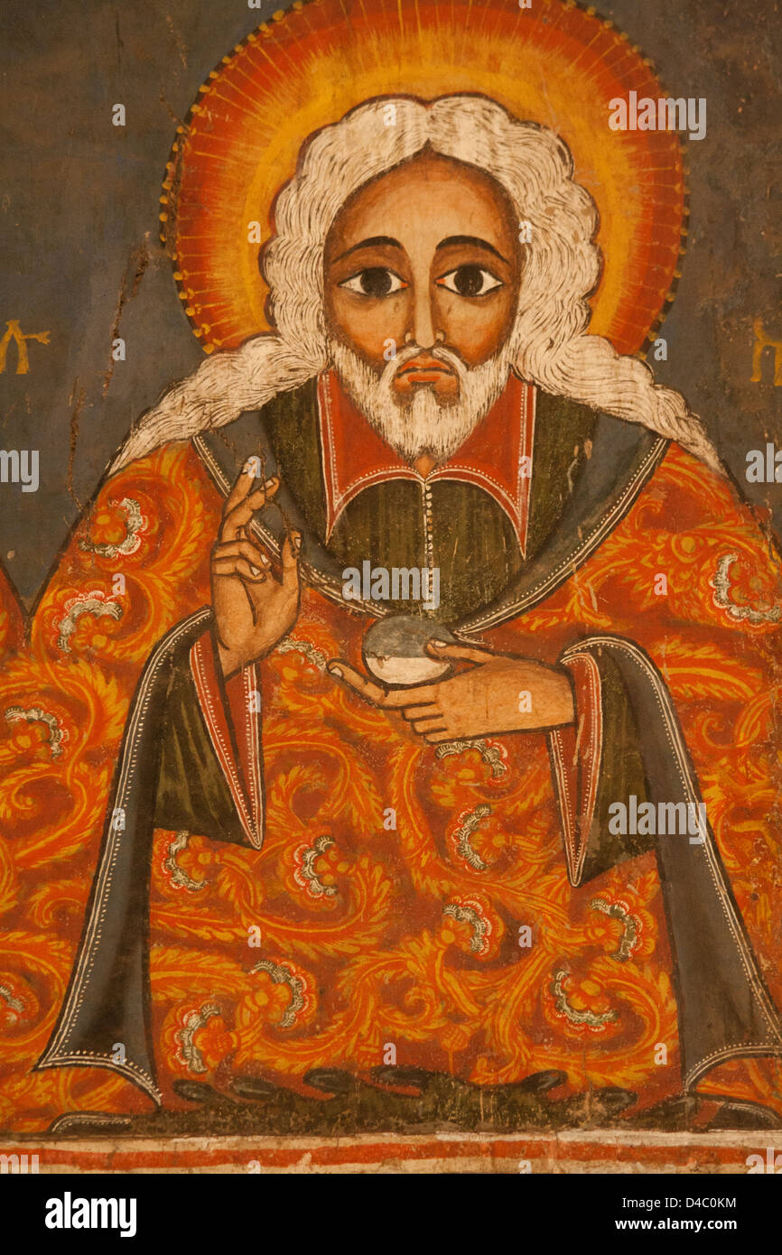 D'art représentant un saint dans une Église orthodoxe éthiopienne Banque D'Images