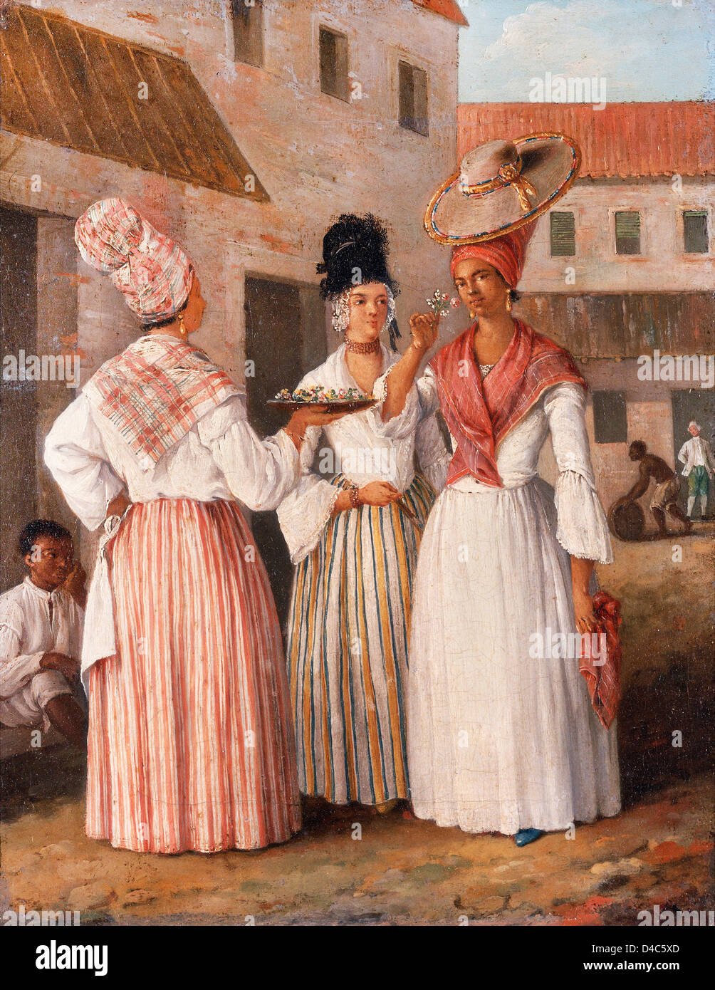 Agostino Brunias, un Indien de l'Ouest la fille de fleur et deux autres femmes de couleur libre. vers 1769 huile sur toile. Banque D'Images
