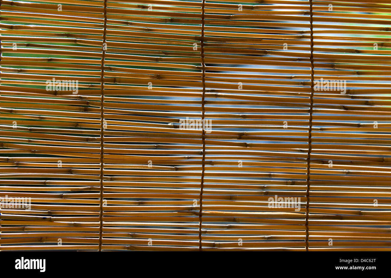 Une fenêtre de bambou horizontal appelé un 'sudare aveugle' en japonais permet à la lumière du soleil douce à filtrer. Banque D'Images