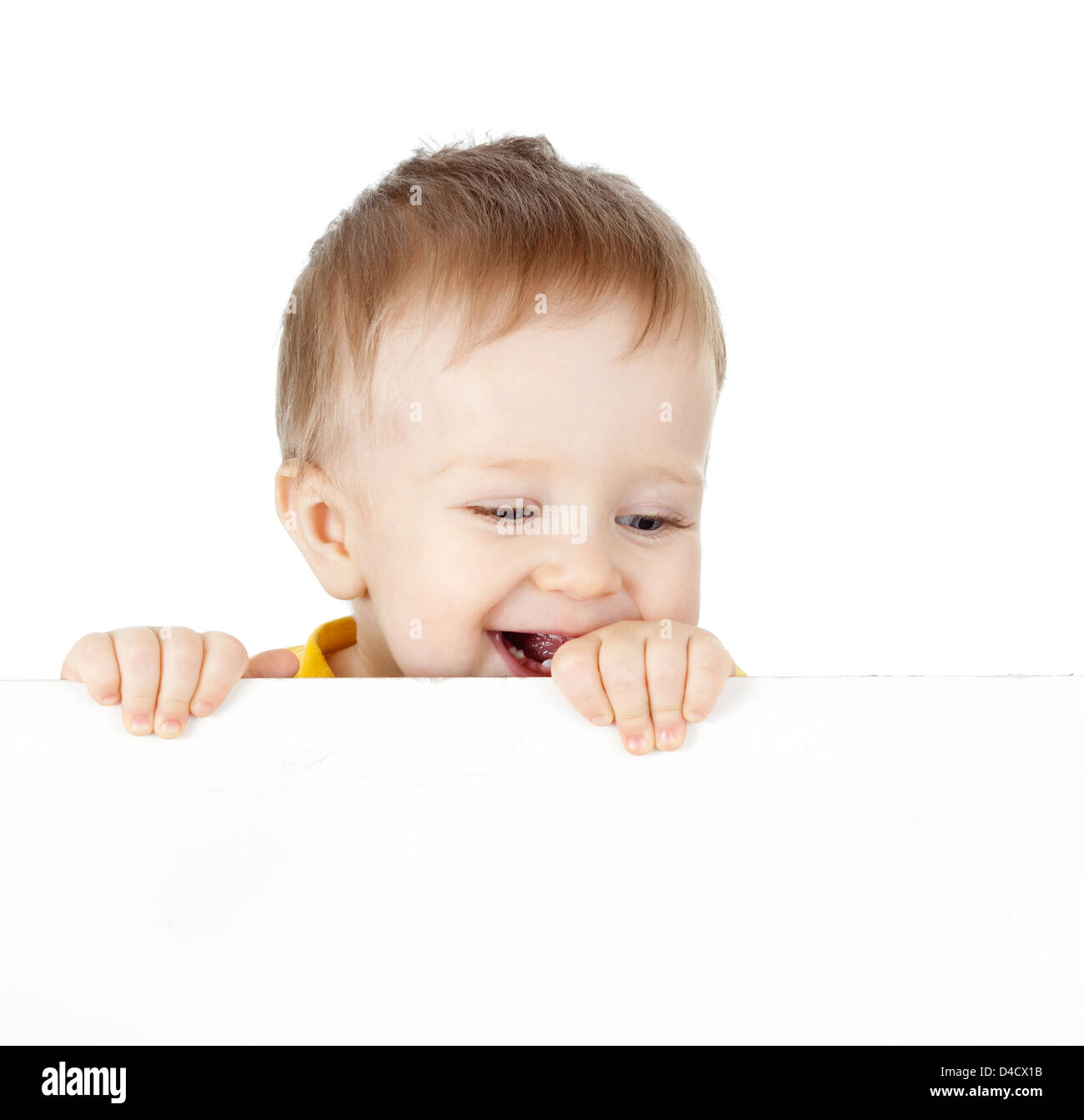 Adorable enfant avec bandeau publicitaire vierge Banque D'Images