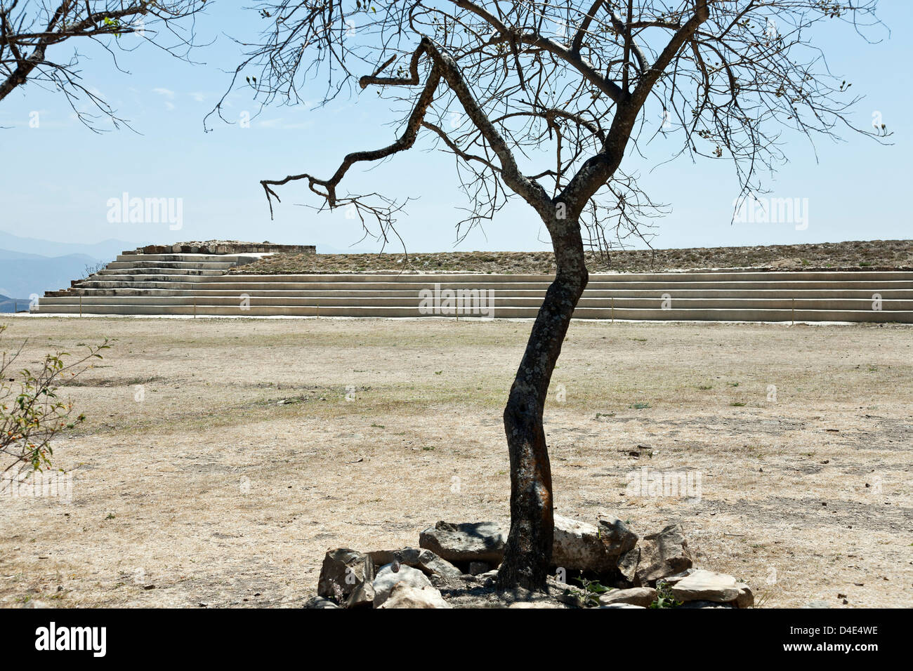 Voir l'ensemble de niveau intermédiaire, Plaza B à la direction sud vers long bâtiment 8 de restauré récemment ouvert ruines Atzompa précolombien Banque D'Images