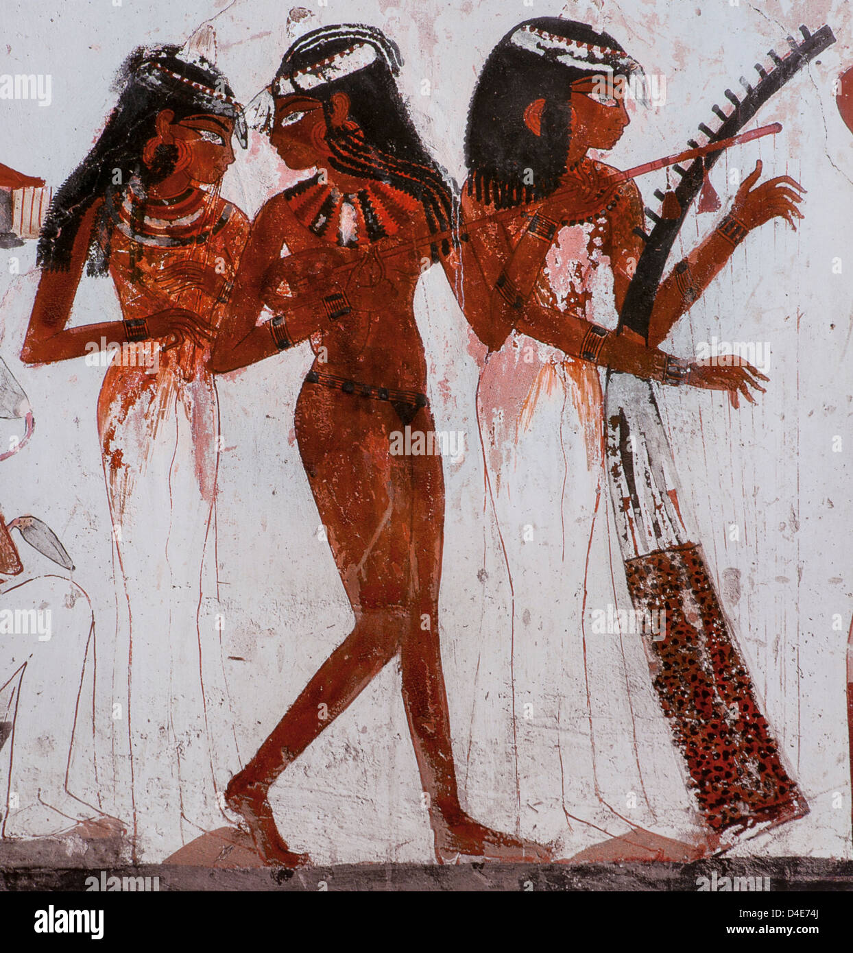 L'Égypte "groupe de jeunes musiciens' sur la tombe de Nakht, Dynastie XVlll c.1400 peinture sur plâtre avant notre ère. Banque D'Images