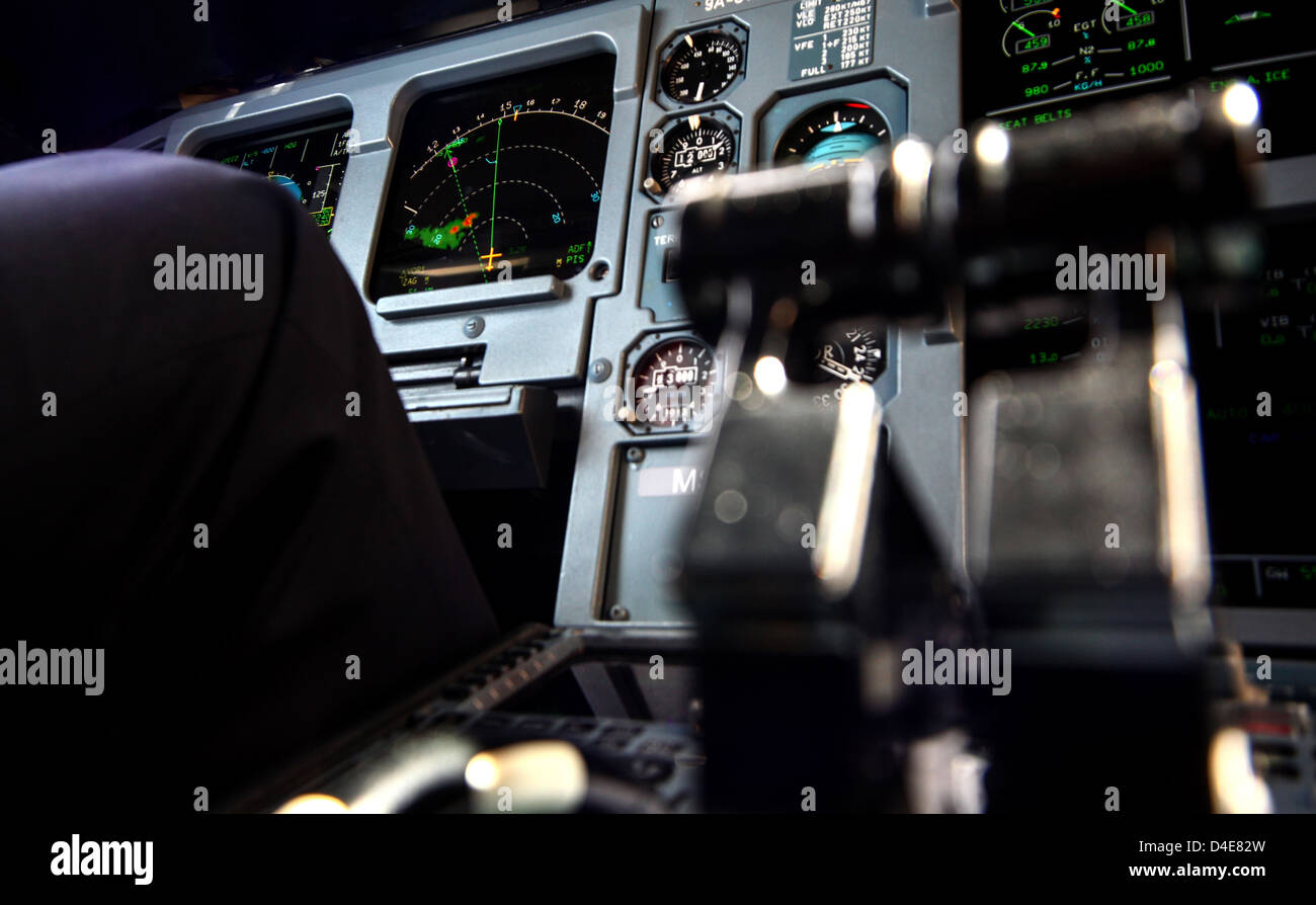 Vue de cockpit en plaine air Airbus A320. Banque D'Images