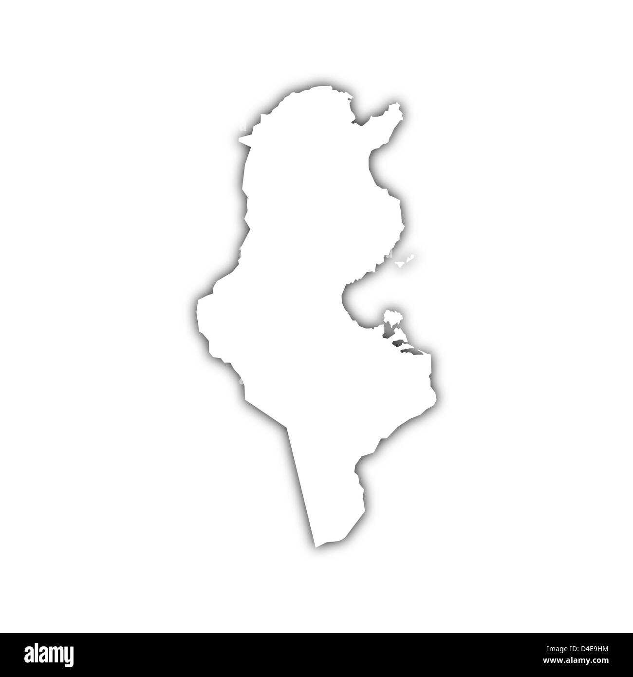 Carte de la Tunisie avec l'ombre sur fond blanc Banque D'Images