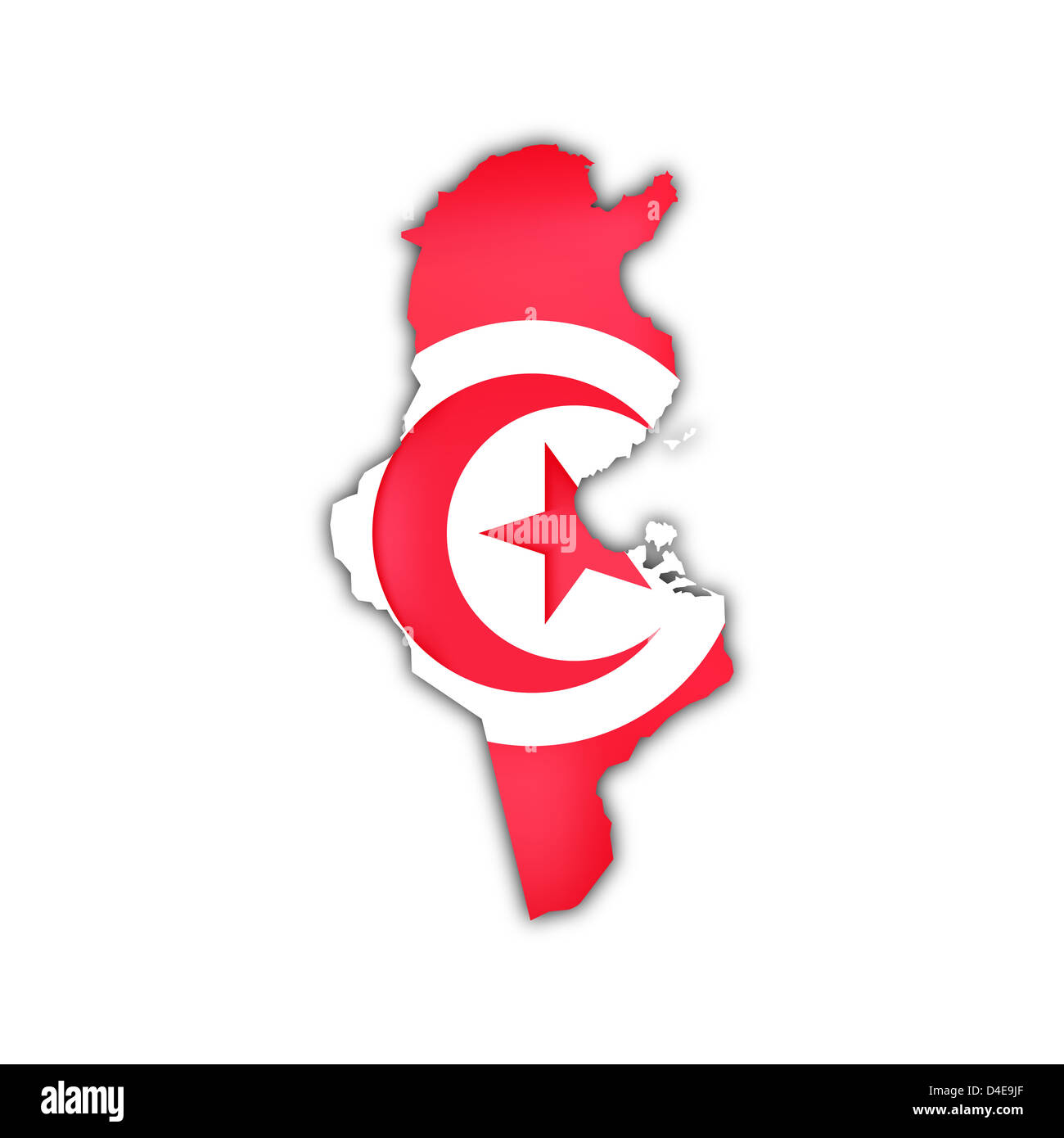 Carte de la Tunisie avec un drapeau et d'ombre Banque D'Images