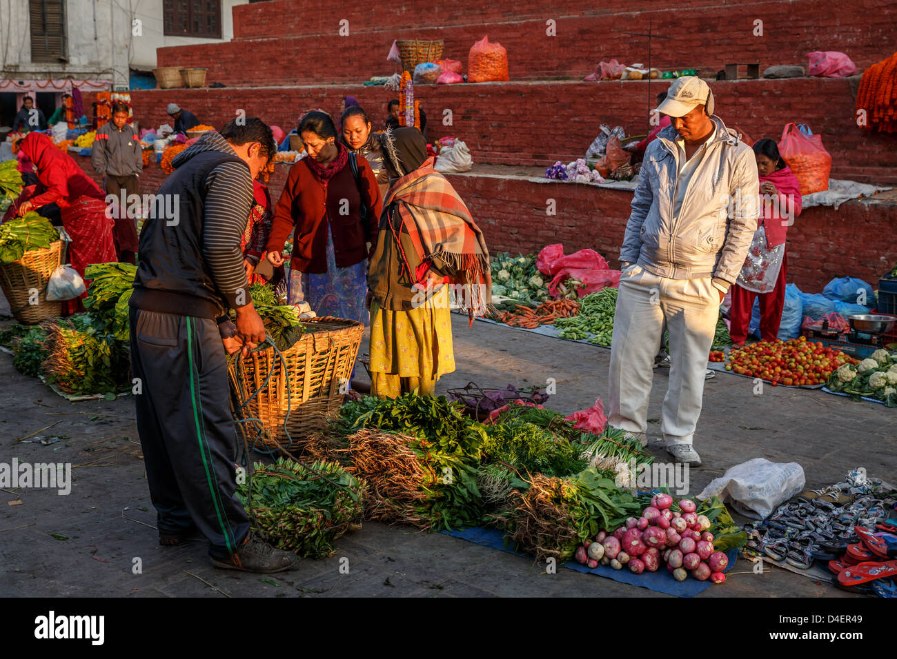 Marché de légumes, Bhaktapur, Vallée de Katmandou, Népal Banque D'Images