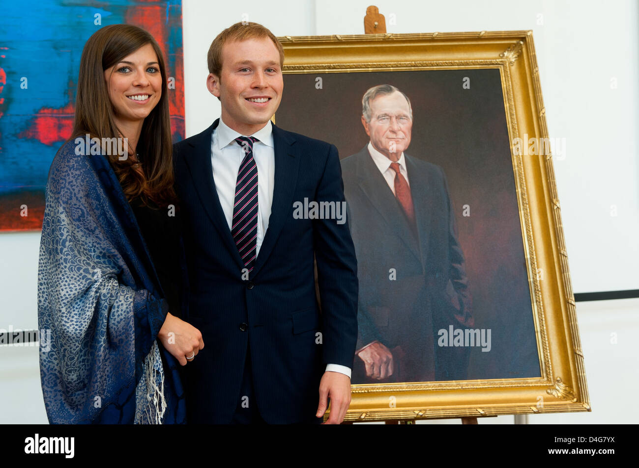 Berlin, Allemagne, Pierce aux côtés de la citoyenneté d'honneur Bush Portrait de George Bush Banque D'Images