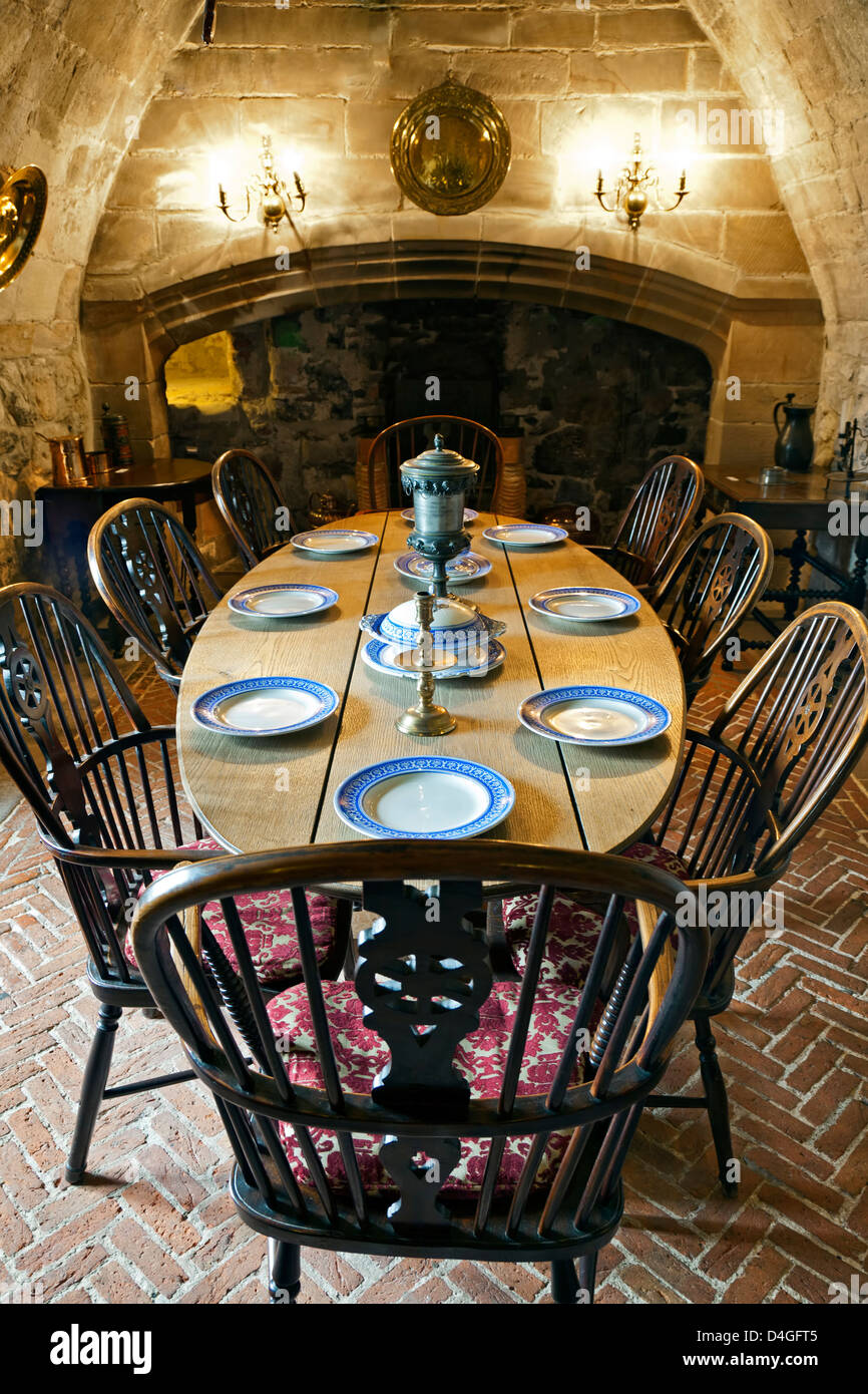 Salle à manger, Château de Lindisfarne, Holy Island, Angleterre, Royaume-Uni Banque D'Images