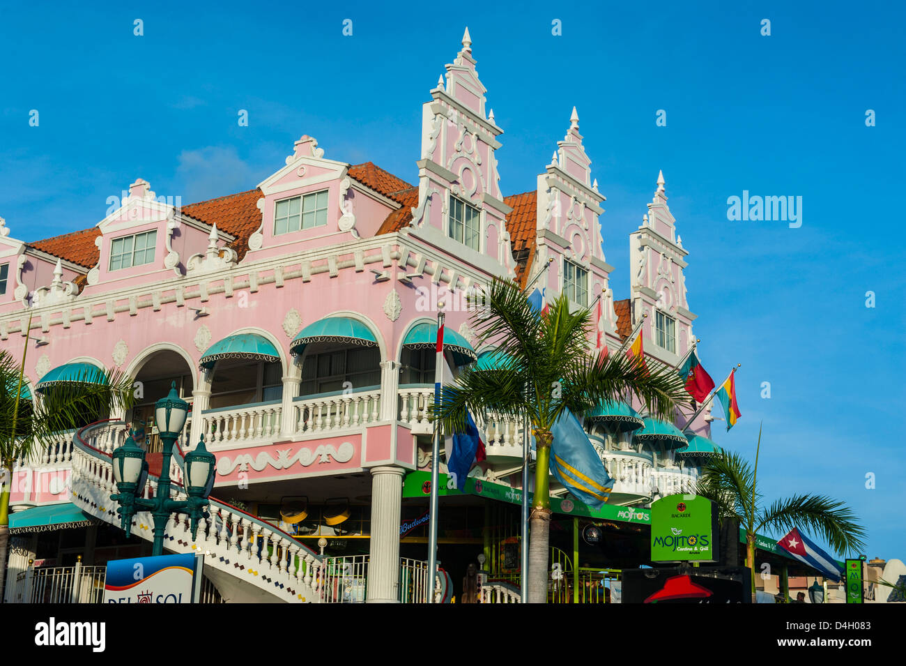 Centre-ville d'Oranjestad, la capitale d'Aruba, îles ABC, Netherlands Antilles, Caraïbes Banque D'Images