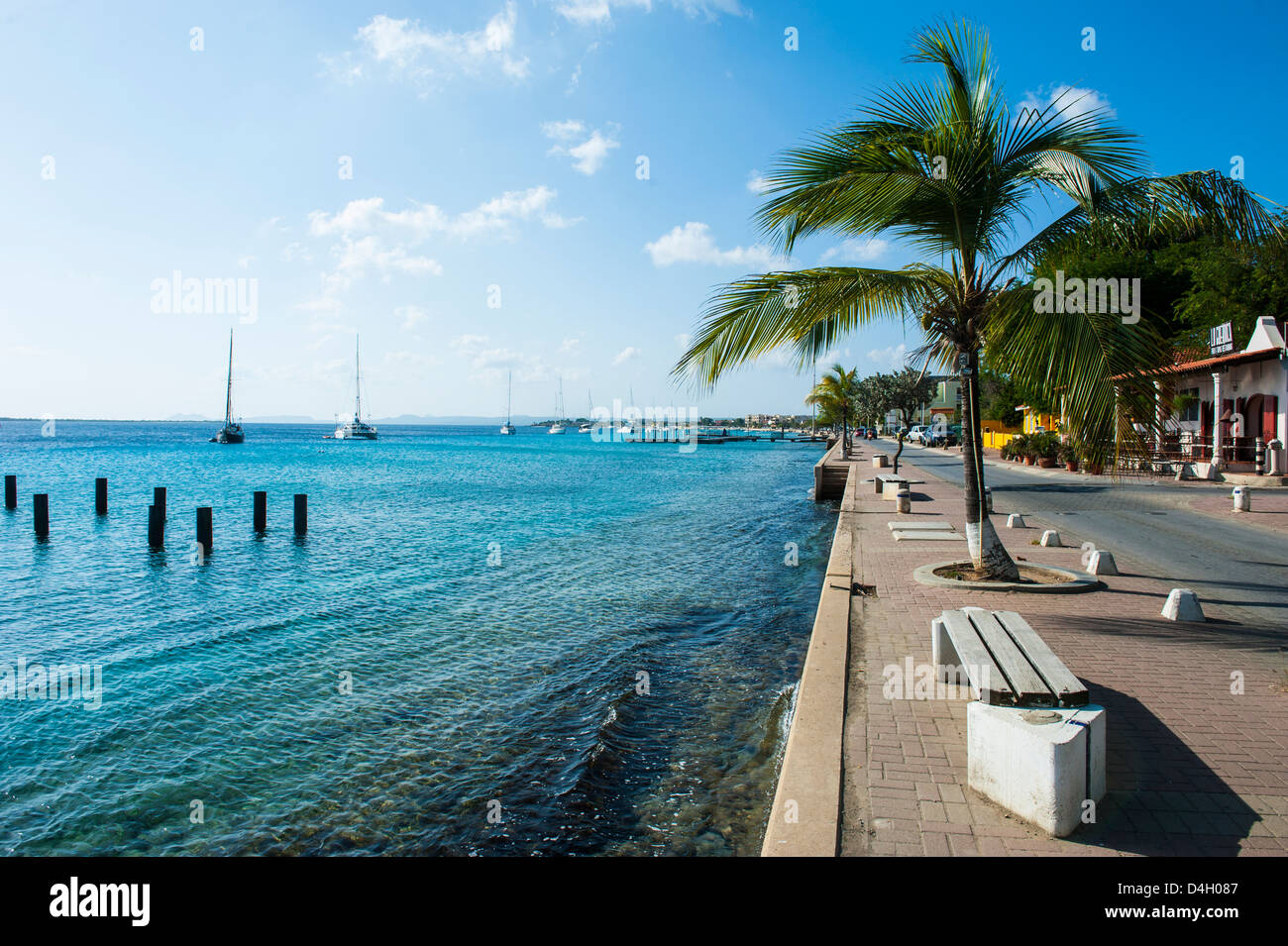 Pier de Kralendijk, la capitale de Bonaire Îles ABC, Netherlands Antilles, Caraïbes Banque D'Images