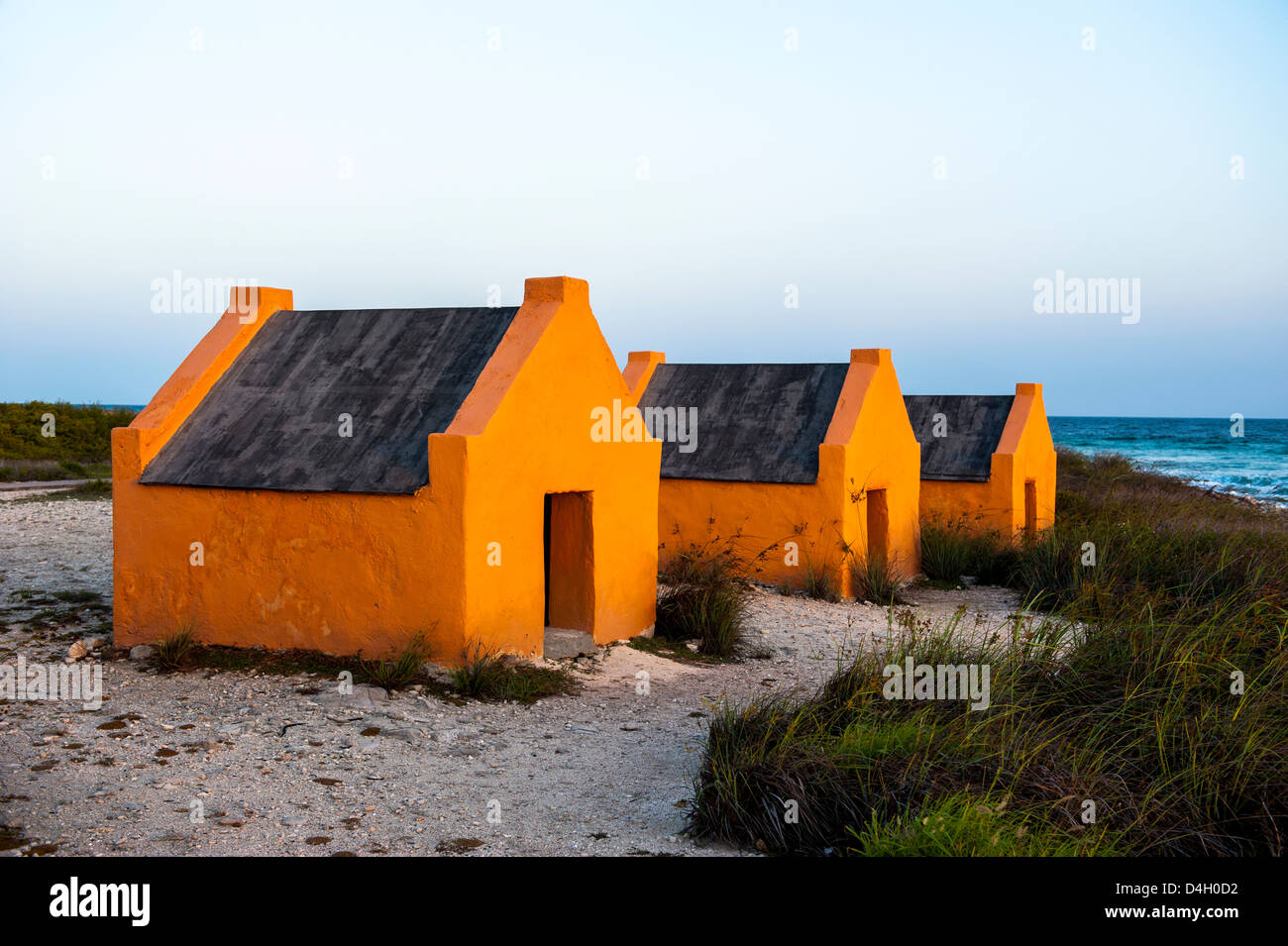 Cabanes d'esclaves à Bonaire, Îles ABC, Netherlands Antilles, Caraïbes Banque D'Images